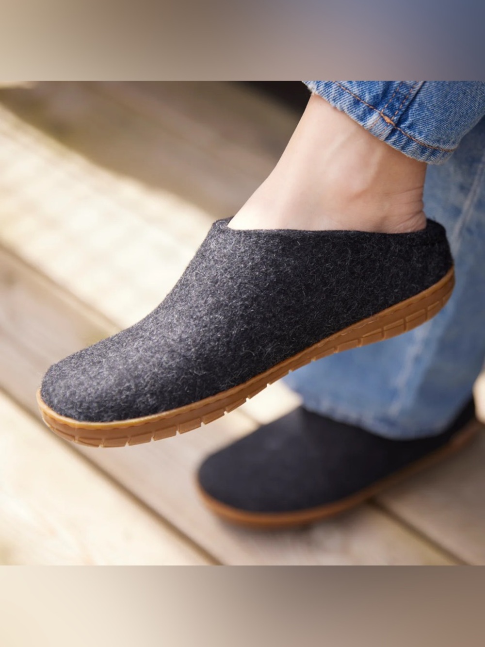 Glerups WOOL SLIP-ON WITH NATURAL RUBBER SOLE CHARCOAL 41 US10